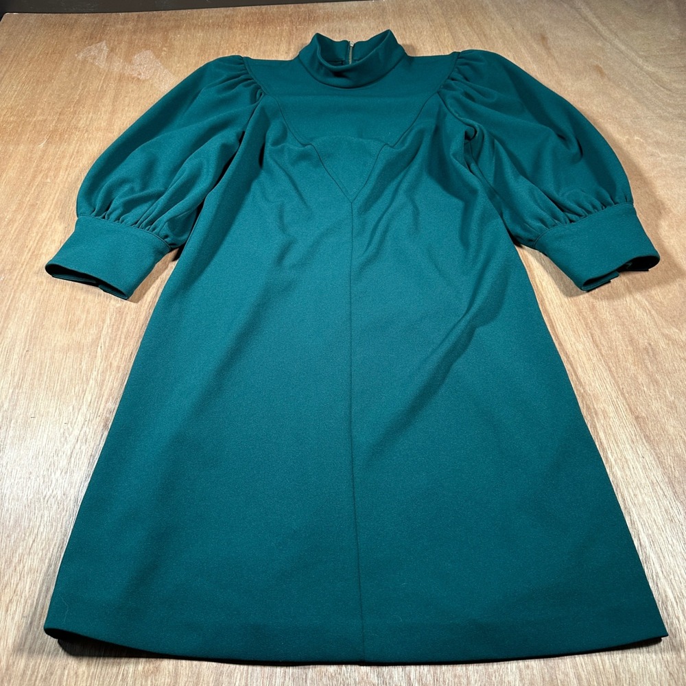 Calvin Klein Dress Women 6 Green Balloon Sleeve Mock Neck Sheath